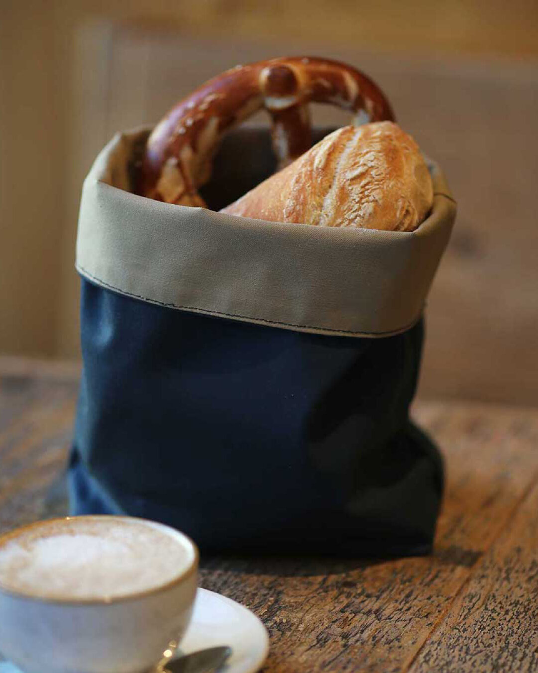 Upcycling example: Bread basket made from reused textiles.