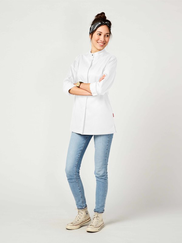 long sleeve chefs jacket women, ROHU M white