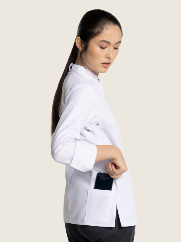 long sleeve chefs jacket women, ROHU M white