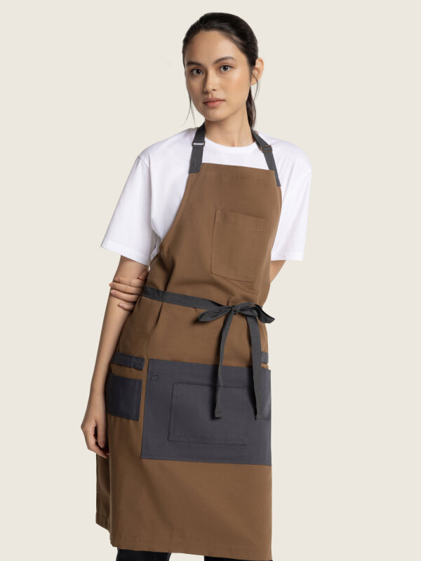 Bib apron long TERRA, brown