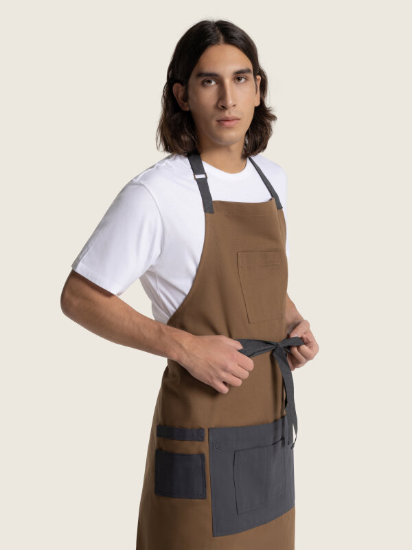 Bib apron long TERRA, brown