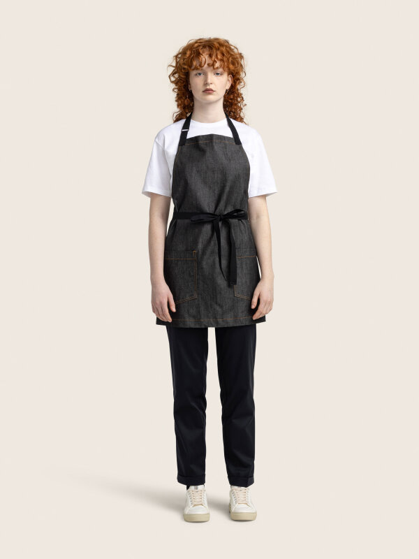 short denim bib apron, BERN