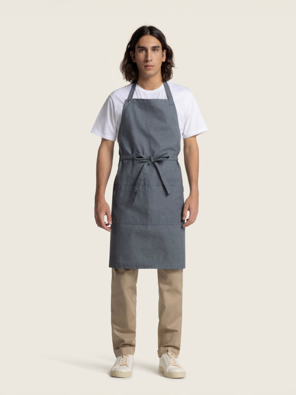 Circular long bib apron PIKE, undyed denim