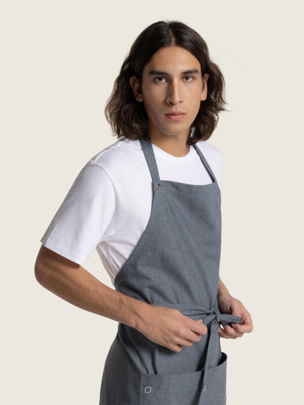 Circular long bib apron PIKE, undyed denim