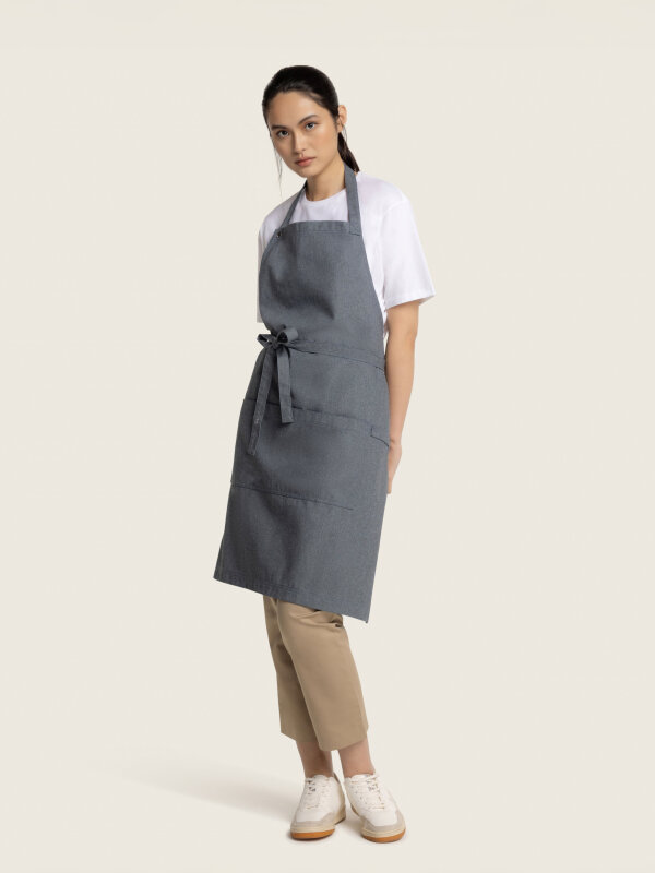 Circular long bib apron PIKE, undyed denim
