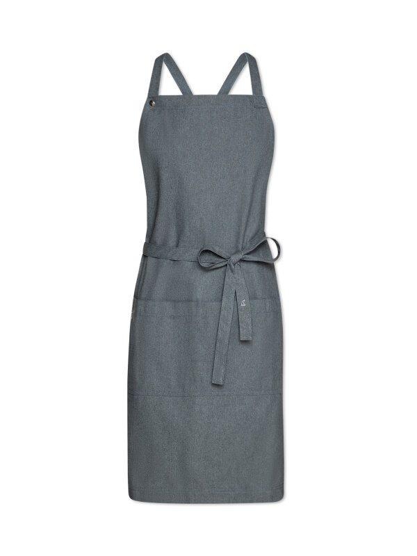 Circular long bib apron PIKE, undyed denim
