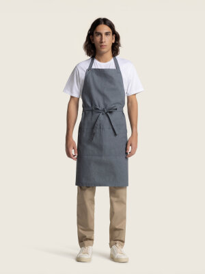 Circular long bib apron PIKE, undyed denim