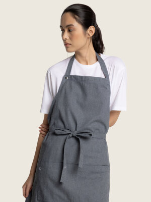 Circular long bib apron PIKE, undyed denim