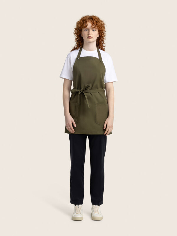 short bib apron, TUNA, olive