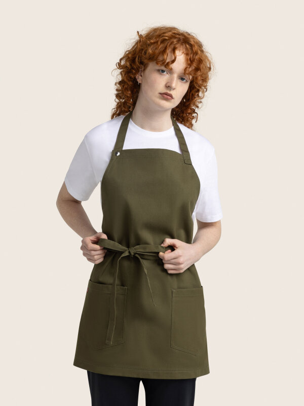 short bib apron, TUNA, olive