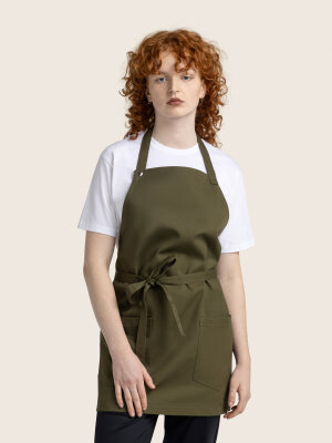 short bib apron, TUNA, olive