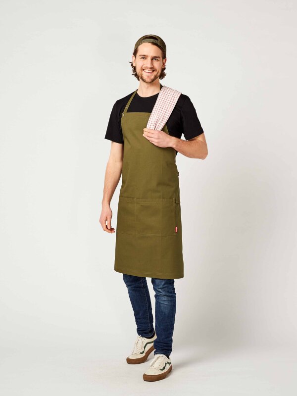 long bib apron, PIKE, olive