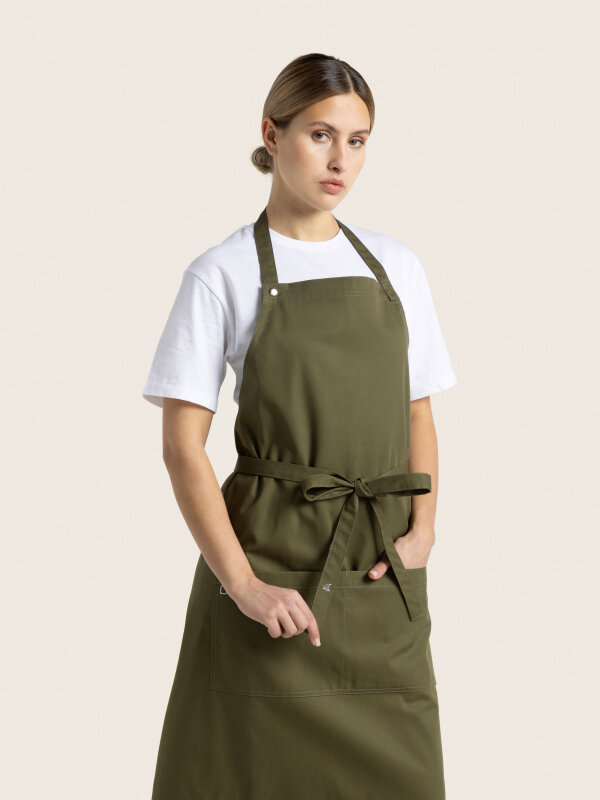 long bib apron, PIKE, olive