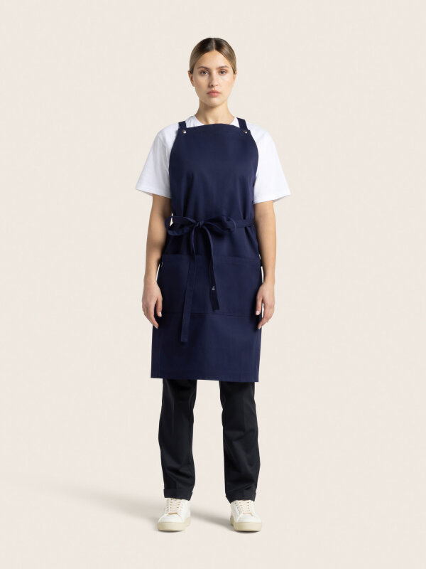 back binding bib apron, WALU, navy