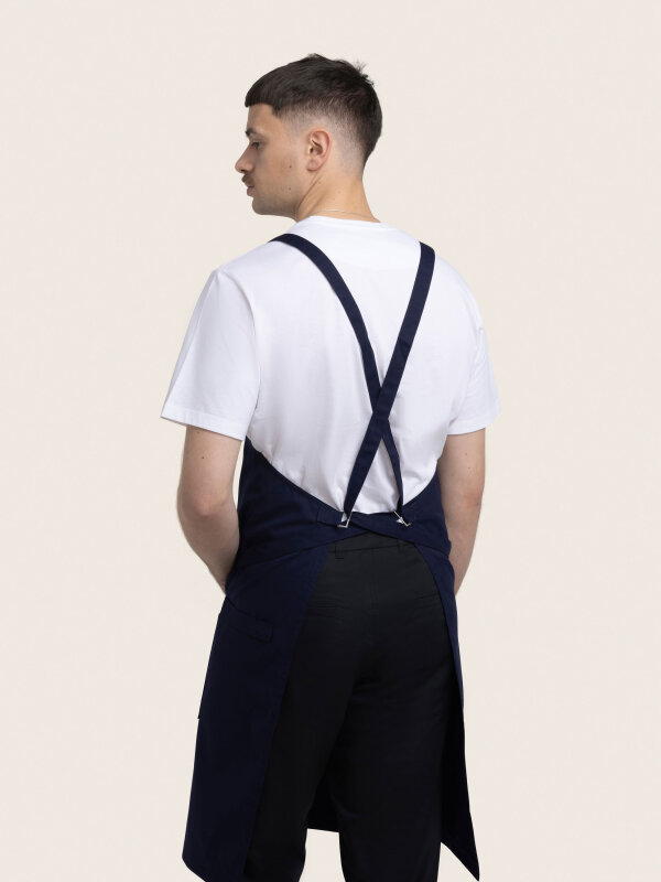 back binding bib apron, WALU, navy