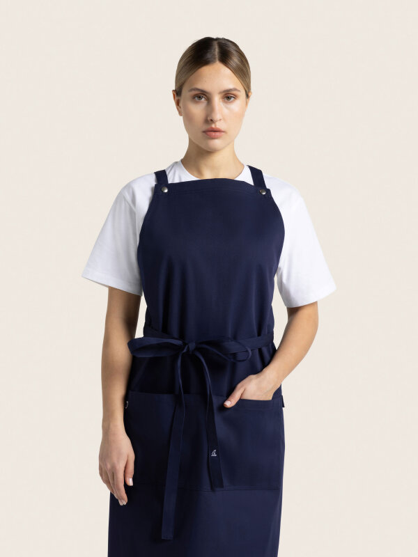 back binding bib apron, WALU, navy