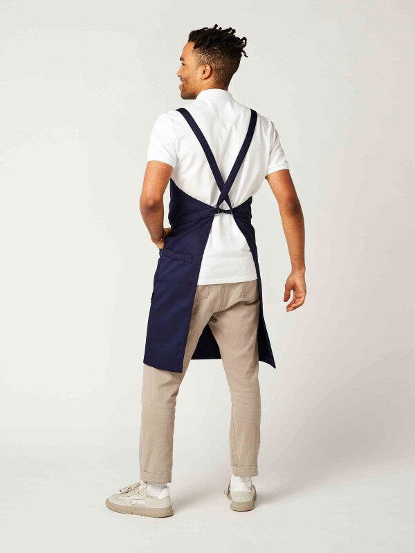back binding bib apron, WALU, navy