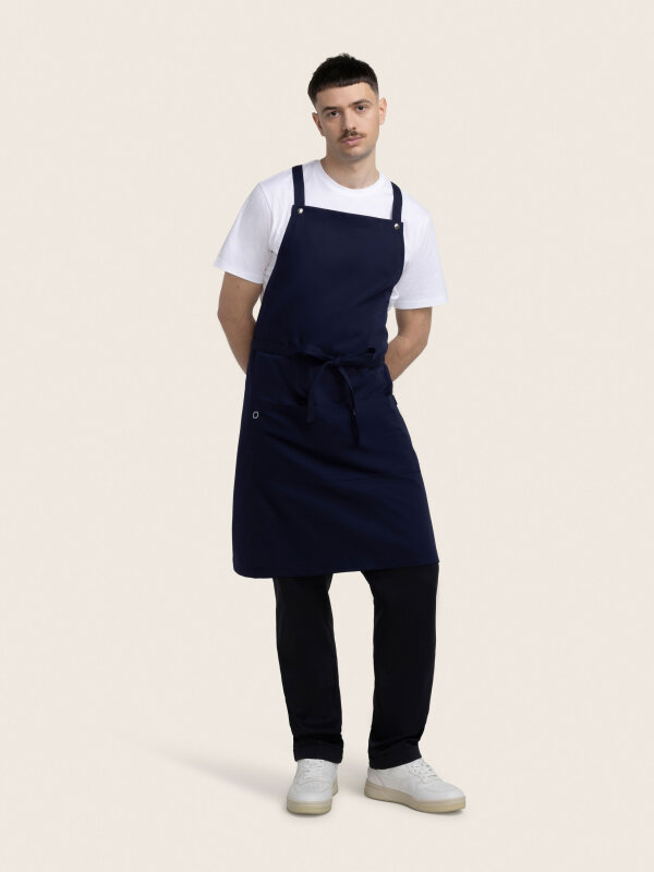 back binding bib apron, WALU, navy