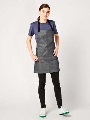 short denim bib apron, BERN, grey