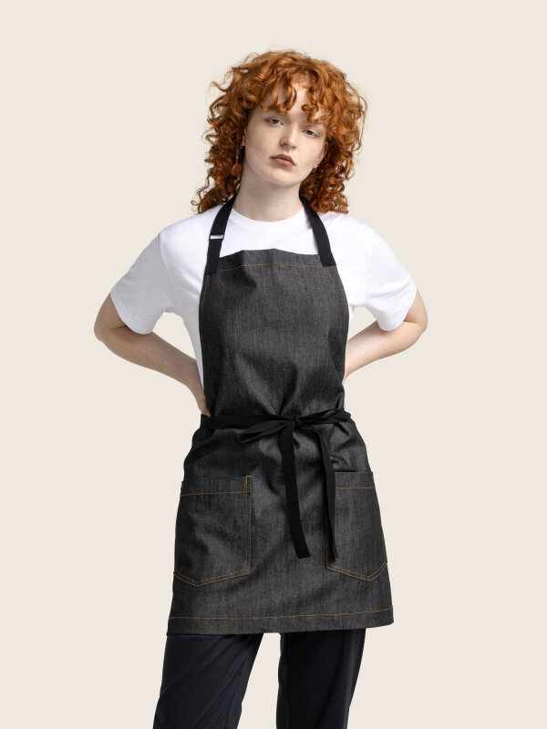 short denim bib apron, BERN, black