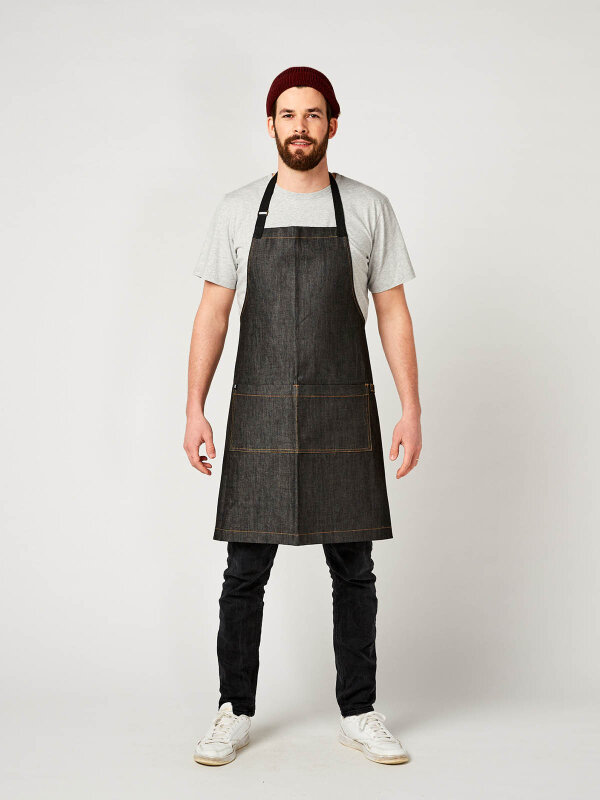 long denim bib apron, KOPENHAGEN black