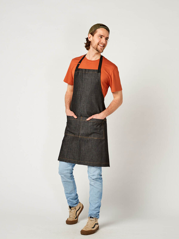 long denim bib apron, KOPENHAGEN black