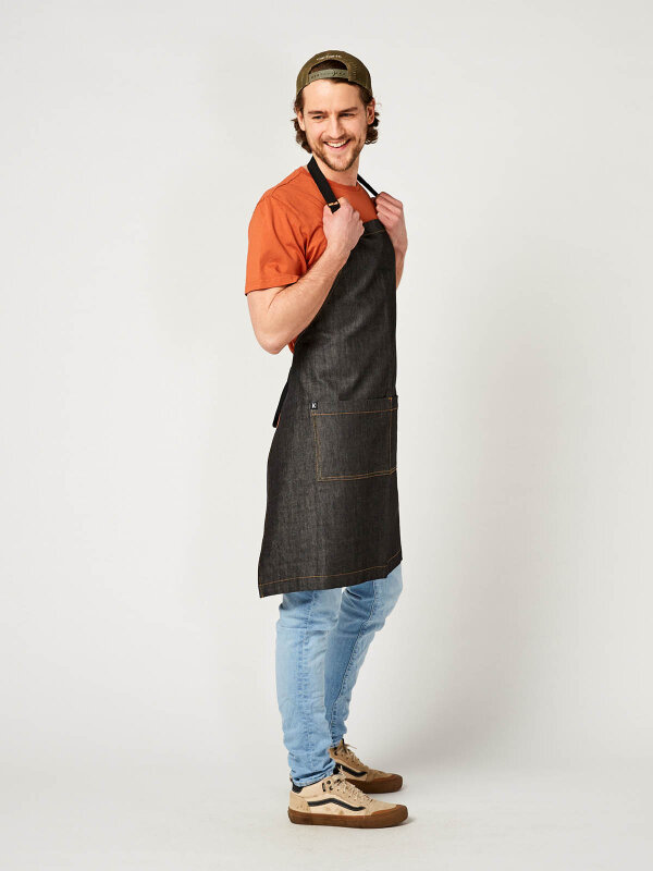 long denim bib apron, KOPENHAGEN black