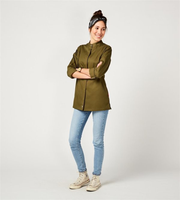 Kochjacke langarm Damen, ROHU Lyocell, olive XS