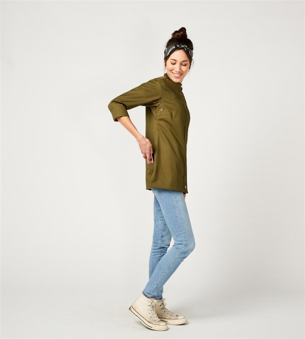 Kochjacke langarm Damen, ROHU Lyocell, olive XS