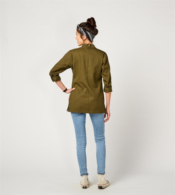 Kochjacke langarm Damen, ROHU Lyocell, olive XS