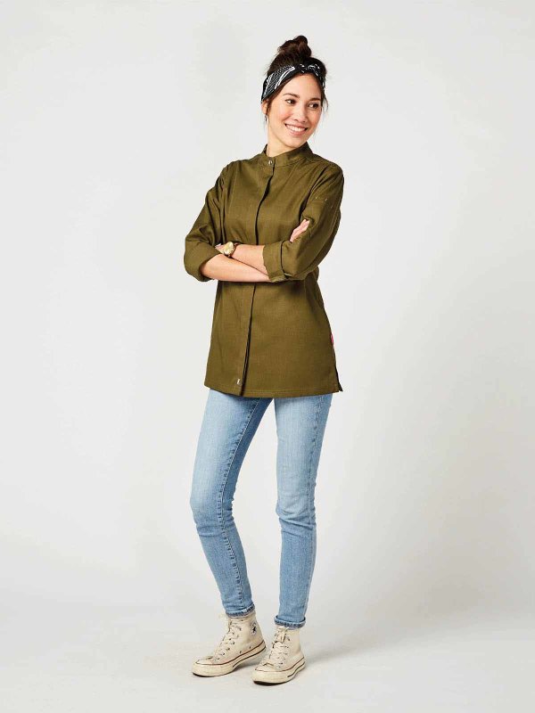 long sleeve chefs jacket women, ROHU, olive M