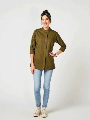 Kochjacke langarm Damen, ROHU Lyocell, olive M