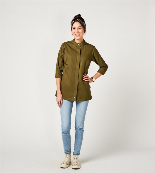 long sleeve chefs jacket women, ROHU, olive L