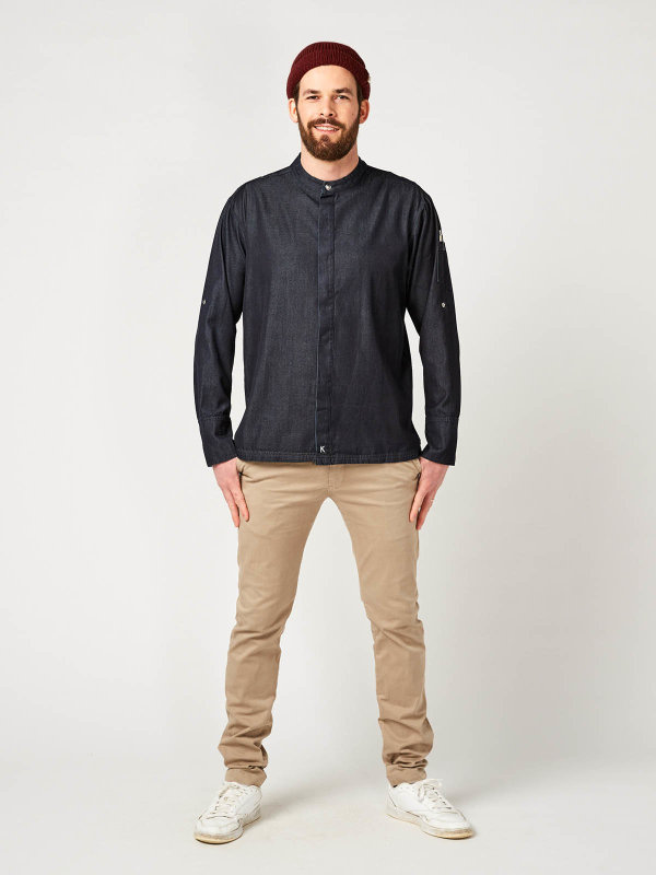 denim long sleeve chefs jacket MILANO, denim blue S